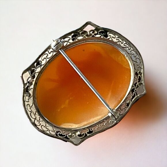 Vintage Silver Three Graces Shell Cameo Filigree Pin Pendant 3 Muses Brooch - Picture 4 of 6